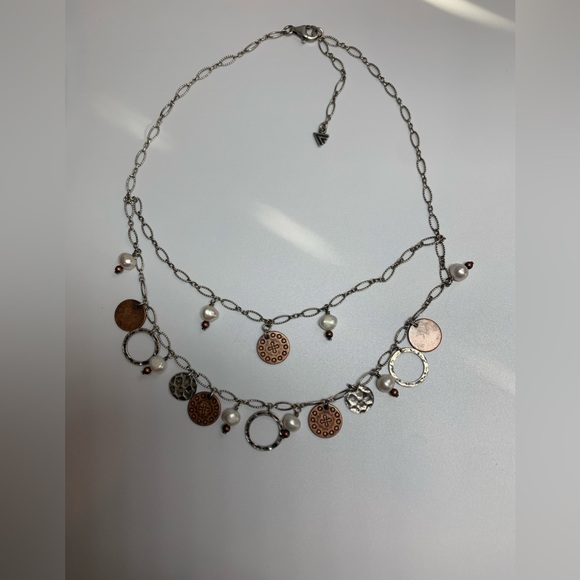 Silpada Vintage Sterling, Copper Coin & Freshwater Pearl 2-Tiered Link Necklace - Picture 8 of 15